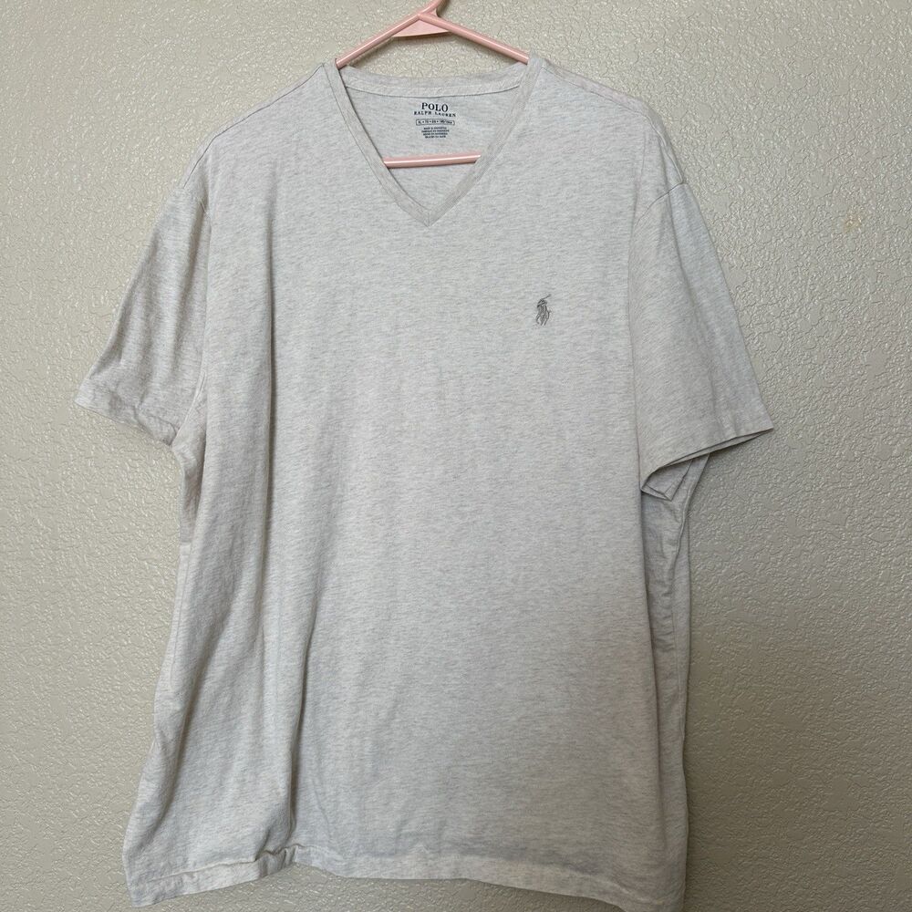 Polo Ralph Lauren Medium Cream V Neck T-shirts Horse Short Sleeve